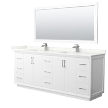 Strada 84" Free Standing Double Basin Vanity Set with Cabinet, Quartz Vanity Top, and Framed Mirror