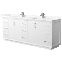 Strada 84" Free Standing Double Basin Vanity Set with Cabinet and Quartz Vanity Top