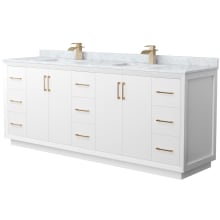 Strada 84" Free Standing Double Basin Vanity Set with Cabinet and Marble Vanity Top
