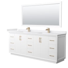 Strada 84" Free Standing Double Basin Vanity Set with Cabinet, Cultured Marble Vanity Top, and Framed Mirror