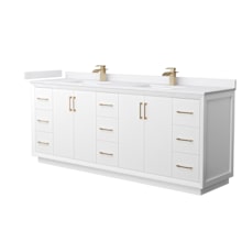 Strada 84" Free Standing Double Basin Vanity Set with Cabinet and Cultured Marble Vanity Top