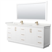 Strada 84" Free Standing Double Basin Vanity Set with Cabinet, Quartz Vanity Top, and Framed Mirror