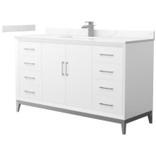 Amici 60" Free Standing Single Basin Vanity Set with Cabinet and Quartz Vanity Top