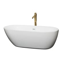 Melissa 65" Free Standing Acrylic Soaking Tub with Center Drain, Drain Assembly, and Overflow - Includes Floor Mounted Tub Filler with Hand Shower