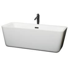 Emily 69" Free Standing Acrylic Soaking Tub with Center Drain, Drain Assembly, and Overflow - Includes Floor Mounted Tub Filler with Hand Shower