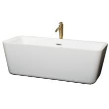 Emily 69" Free Standing Acrylic Soaking Tub with Center Drain, Drain Assembly, and Overflow - Includes Floor Mounted Tub Filler with Hand Shower