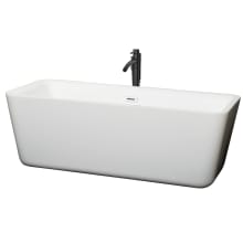 Emily 69" Free Standing Acrylic Soaking Tub with Center Drain, Drain Assembly, and Overflow - Includes Floor Mounted Tub Filler with Hand Shower