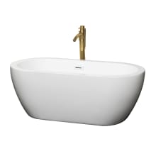 Soho 60" Free Standing Acrylic Soaking Tub with Center Drain, Drain Assembly, and Overflow - Includes Floor Mounted Tub Filler with Hand Shower
