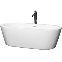 Mermaid 71" Free Standing Acrylic Soaking Tub with Center Drain, Drain Assembly, and Overflow - Includes Floor Mounted Tub Filler with Hand Shower