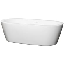 Mermaid 71" Free Standing Acrylic Soaking Tub with Center Drain, Drain Assembly, and Overflow