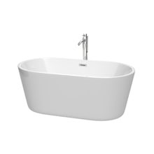 Carissa 60" Free Standing Acrylic Soaking Tub with Center Drain, Drain Assembly, and Overflow -  Includes Floor Mounted Tub Filler with Hand Shower
