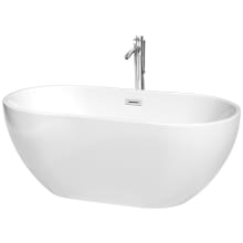 Brooklyn 60" Free Standing Acrylic Soaking Tub with Center Drain, Drain Assembly, and Overflow - Includes Floor Mounted Tub Filler with Hand Shower