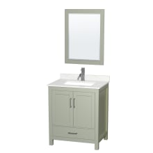 Sheffield 30" Free Standing Single Basin Vanity Set with Cabinet, Quartz Vanity Top, and Framed Mirror