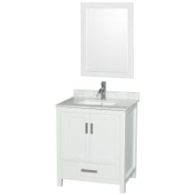 Sheffield 30" Free Standing Single Basin Vanity Set with Cabinet, Marble Vanity Top, and Framed Mirror