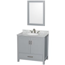 Sheffield 36" Free Standing Single Basin Vanity Set with Cabinet, Marble Vanity Top, and Framed Mirror