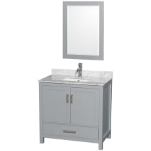 Sheffield 36" Free Standing Single Basin Vanity Set with Cabinet, Marble Vanity Top, and Framed Mirror