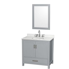 Sheffield 36" Free Standing Single Basin Vanity Set with Cabinet, Quartz Vanity Top, and Framed Mirror