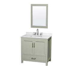 Sheffield 36" Free Standing Single Basin Vanity Set with Cabinet, Quartz Vanity Top, and Framed Mirror