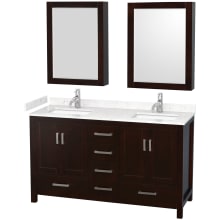 Sheffield 60" Free Standing Double Basin Vanity Set with Cabinet, Cultured Marble Vanity Top, and Medicine Cabinets