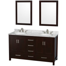 Sheffield 60" Free Standing Double Basin Vanity Set with Hardwood Cabinet, Marble Vanity Top, Framed Mirrors, and Undermount Oval Sinks