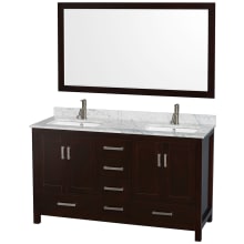 Sheffield 60" Free Standing Double Basin Vanity Set with Cabinet, Marble Vanity Top, and Framed Mirror