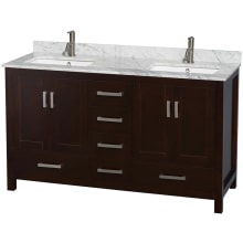 Sheffield 60" Free Standing Double Basin Vanity Set with Cabinet and Marble Vanity Top