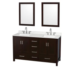 Sheffield 60" Free Standing Double Basin Vanity Set with Cabinet, Quartz Vanity Top, and Framed Mirror