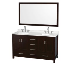 Sheffield 60" Free Standing Double Basin Vanity Set with Cabinet, Quartz Vanity Top, and Framed Mirror