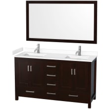 Sheffield 60" Free Standing Double Basin Vanity Set with Cabinet, Cultured Marble Vanity Top, and Framed Mirror