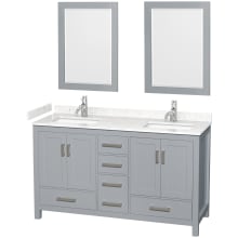 Sheffield 60" Free Standing Double Basin Vanity Set with Cabinet, Cultured Marble Vanity Top, and Framed Mirrors