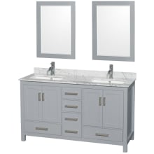 Sheffield 60" Free Standing Double Basin Vanity Set with Hardwood Cabinet, Marble Vanity Top, Framed Mirrors, and Undermount Rectangular Sinks