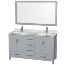 Sheffield 60" Free Standing Double Basin Vanity Set with Cabinet, Marble Vanity Top, and Framed Mirror