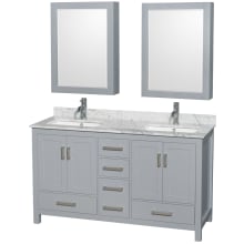 Sheffield 60" Free Standing Double Basin Vanity Set with Cabinet, Marble Vanity Top, and Medicine Cabinets