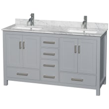 Sheffield 60" Free Standing Double Basin Vanity Set with Cabinet and Marble Vanity Top