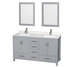 Sheffield 60" Free Standing Double Basin Vanity Set with Cabinet, Quartz Vanity Top, and Framed Mirror