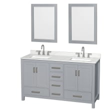 Sheffield 60" Free Standing Double Basin Vanity Set with Cabinet, Quartz Vanity Top, and Framed Mirror