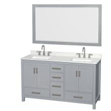 Sheffield 60" Free Standing Double Basin Vanity Set with Cabinet, Quartz Vanity Top, and Framed Mirror