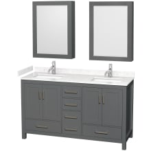 Sheffield 60" Free Standing Double Basin Vanity Set with Cabinet, Cultured Marble Vanity Top, and Medicine Cabinets