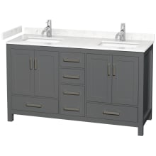 Sheffield 60" Free Standing Double Basin Vanity Set with Cabinet and Cultured Marble Vanity Top