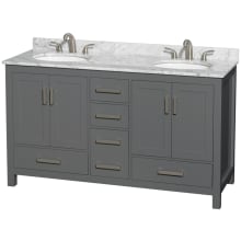 Sheffield 60" Free Standing Double Basin Vanity Set with Cabinet and Marble Vanity Top