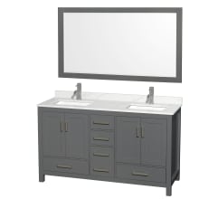 Sheffield 60" Free Standing Double Basin Vanity Set with Cabinet, Quartz Vanity Top, and Framed Mirror