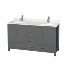 Sheffield 60" Free Standing Double Basin Vanity Set with Cabinet and Quartz Vanity Top