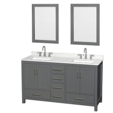 Sheffield 60" Free Standing Double Basin Vanity Set with Cabinet, Quartz Vanity Top, and Framed Mirror