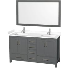 Sheffield 60" Free Standing Double Basin Vanity Set with Cabinet, Cultured Marble Vanity Top, and Framed Mirror