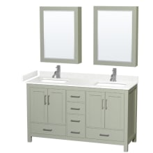 Sheffield 60" Free Standing Double Basin Vanity Set with Cabinet, Cultured Marble Vanity Top, and Medicine Cabinets