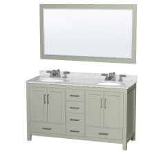 Sheffield 60" Free Standing Double Basin Vanity Set with Cabinet, Marble Vanity Top, and Framed Mirror