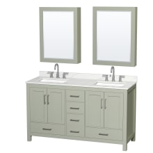 Sheffield 60" Free Standing Double Basin Vanity Set with Cabinet, Quartz Vanity Top, and Medicine Cabinet