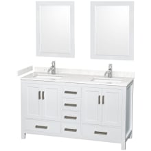 Sheffield 60" Free Standing Double Basin Vanity Set with Cabinet, Cultured Marble Vanity Top, and Framed Mirrors