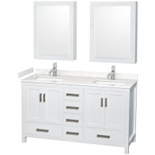 Sheffield 60" Free Standing Double Basin Vanity Set with Cabinet, Cultured Marble Vanity Top, and Medicine Cabinets
