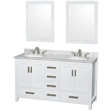 Sheffield 60" Free Standing Double Basin Vanity Set with Hardwood Cabinet, Marble Vanity Top, Framed Mirrors, and Undermount Oval Sinks